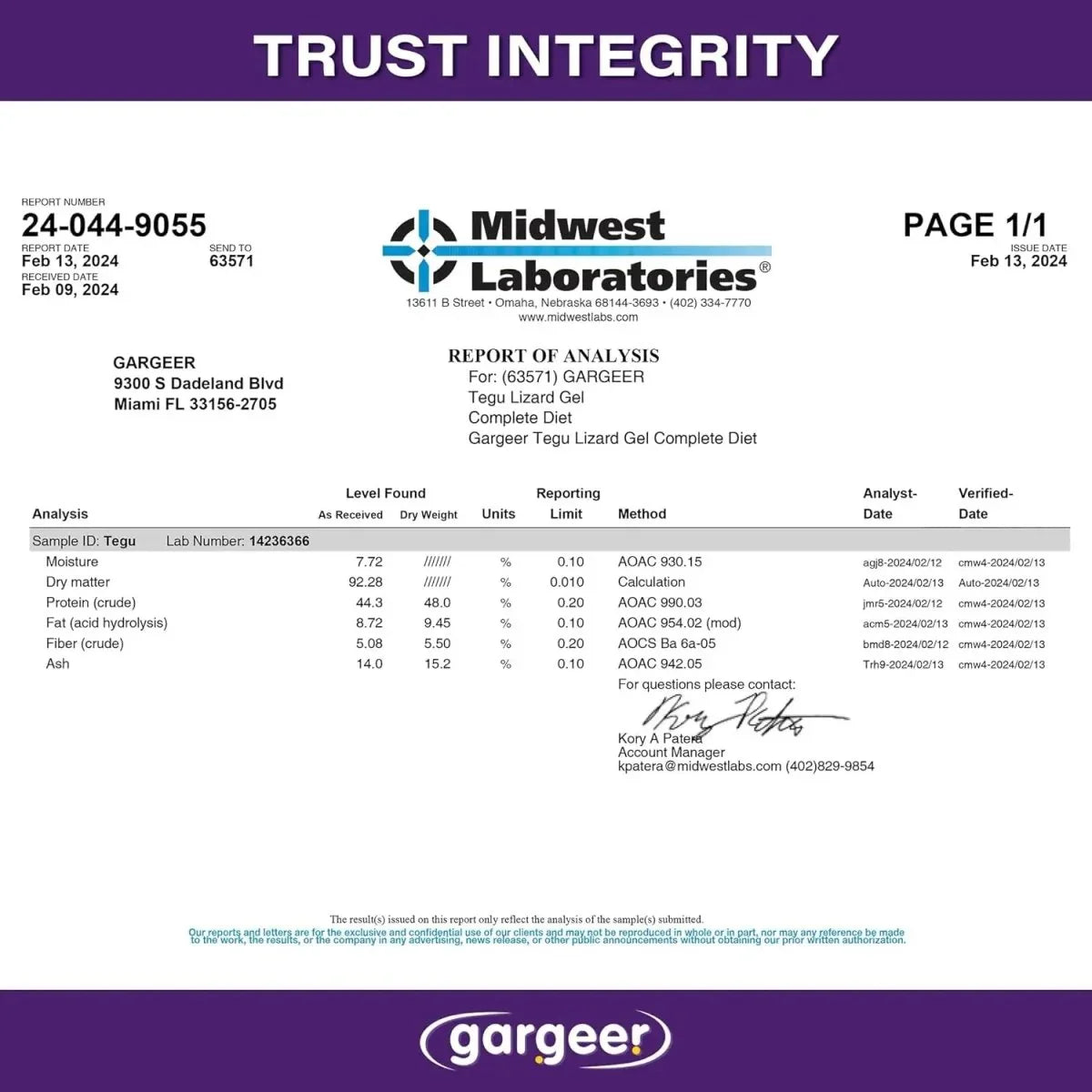 Gargeer Complete Gel Diet Tegu Lizard Food 3oz - Talis Us