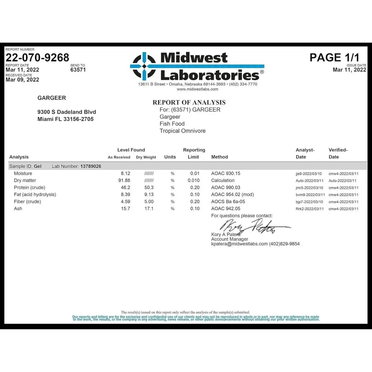 Gargeer Complete Tropical Fish Food High - Quality Gel Diet for Freshwater Fish 3oz - Talis Us