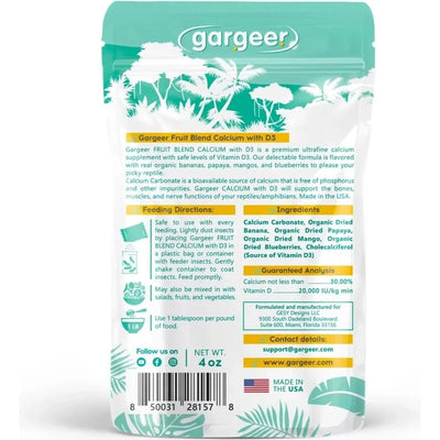 Gargeer Fruit Blend Calcium Powder with Vitamin D3 Reptile & Amphibian Supplement 4oz - Talis Us