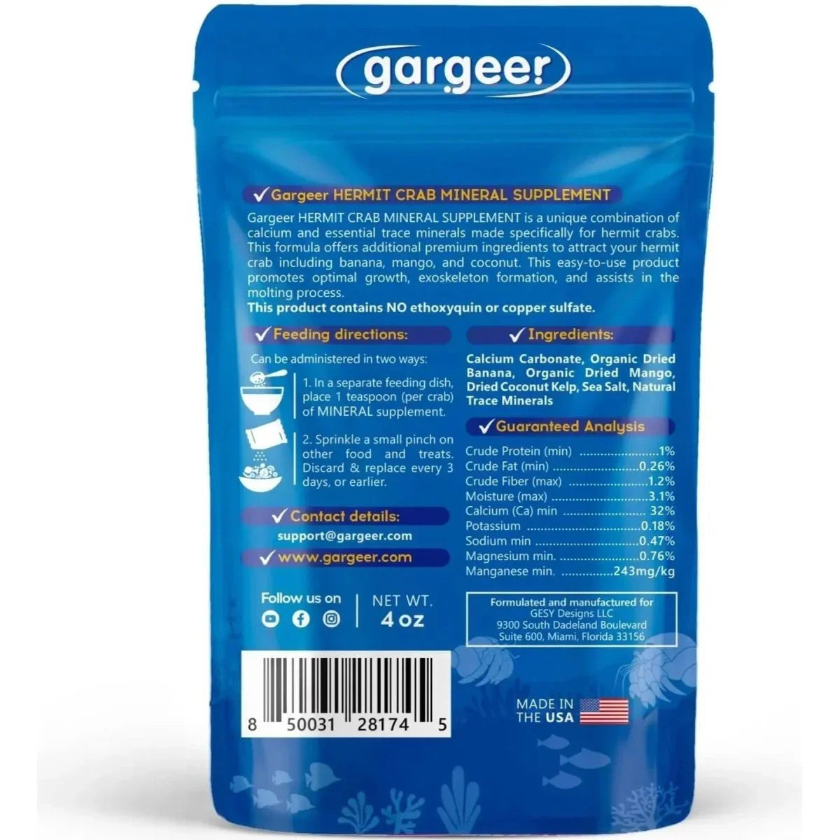 Gargeer Hermit Crab Mineral Supplement 4oz - Talis Us