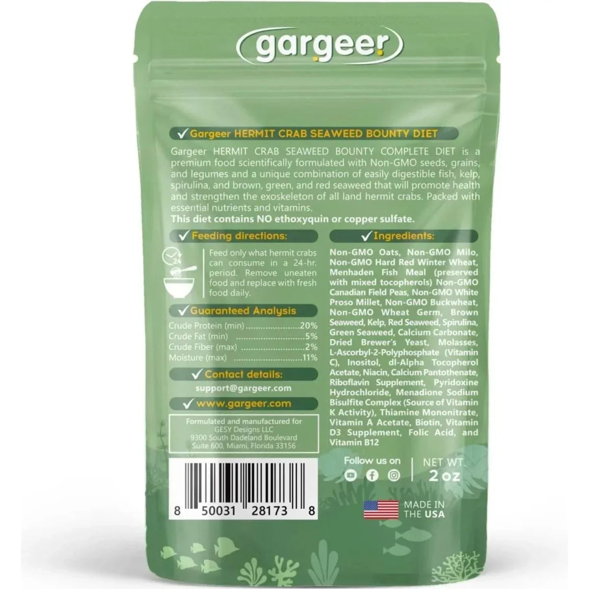 Gargeer Seaweed Complete Hermit Crab Food 2oz - Talis Us