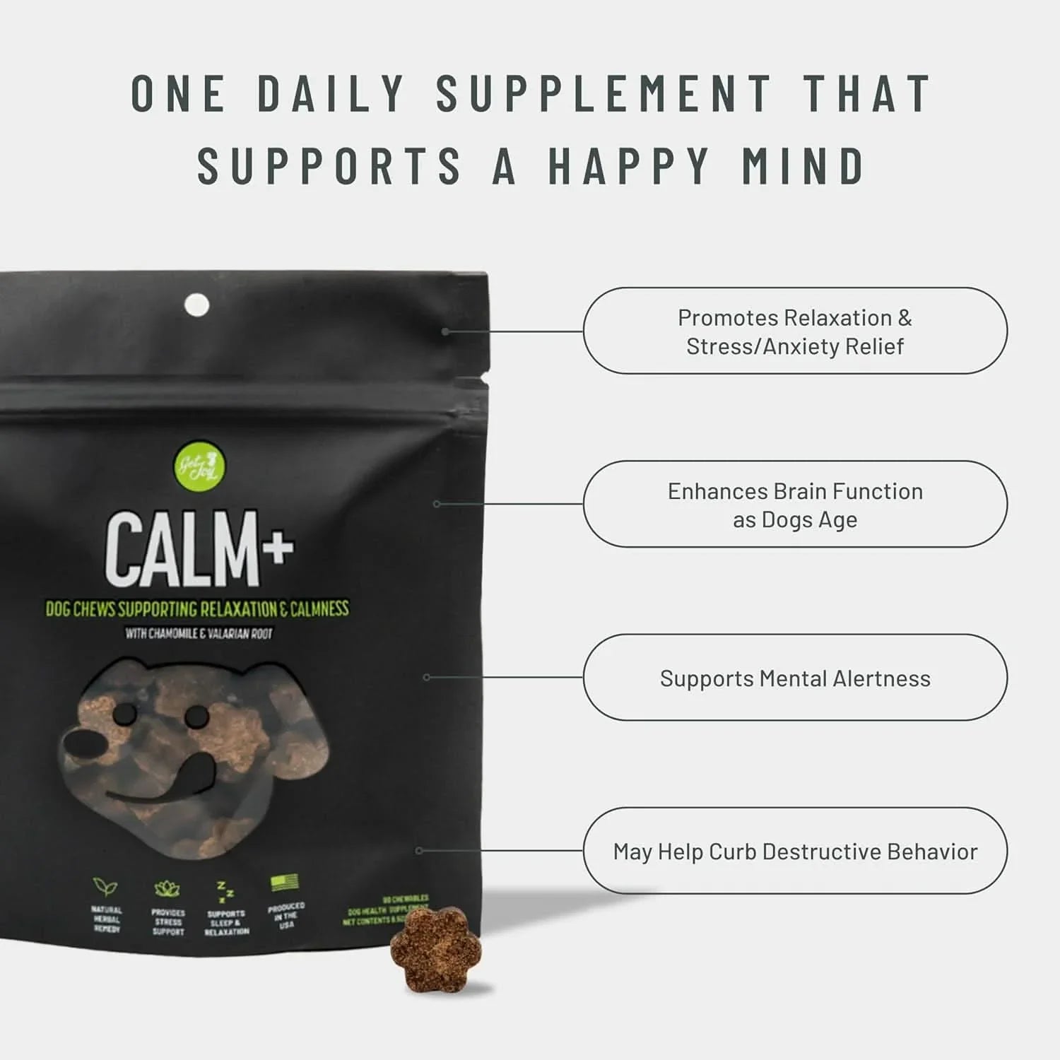 Get Joy CALM+ Dog Chews, calming supplements for dogs to promote relaxation and reduce anxiety