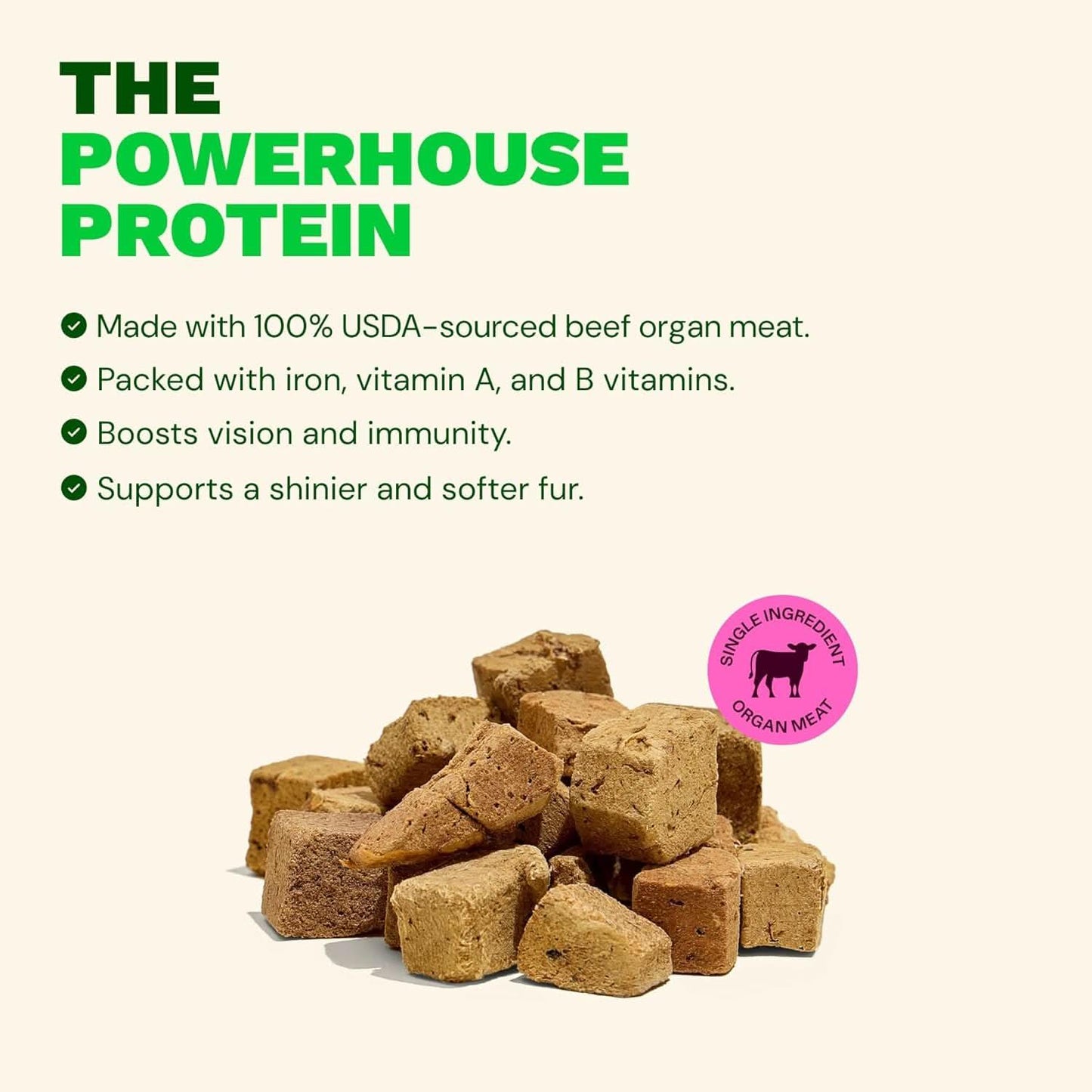 Get Joy freeze dried beef liver dog treats made from 100% USDA-sourced beef for shiny fur and improved immunity