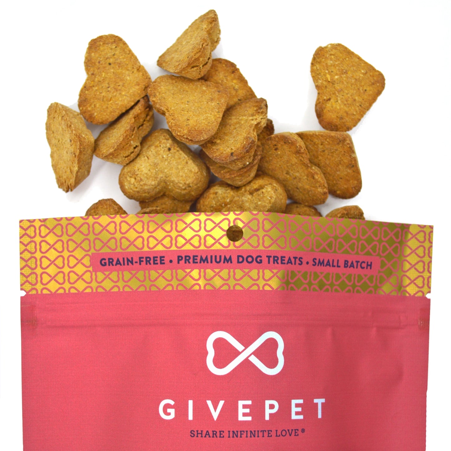 GivePet Campfire Feast dog treats in heart shapes, grain-free and premium quality for dogs