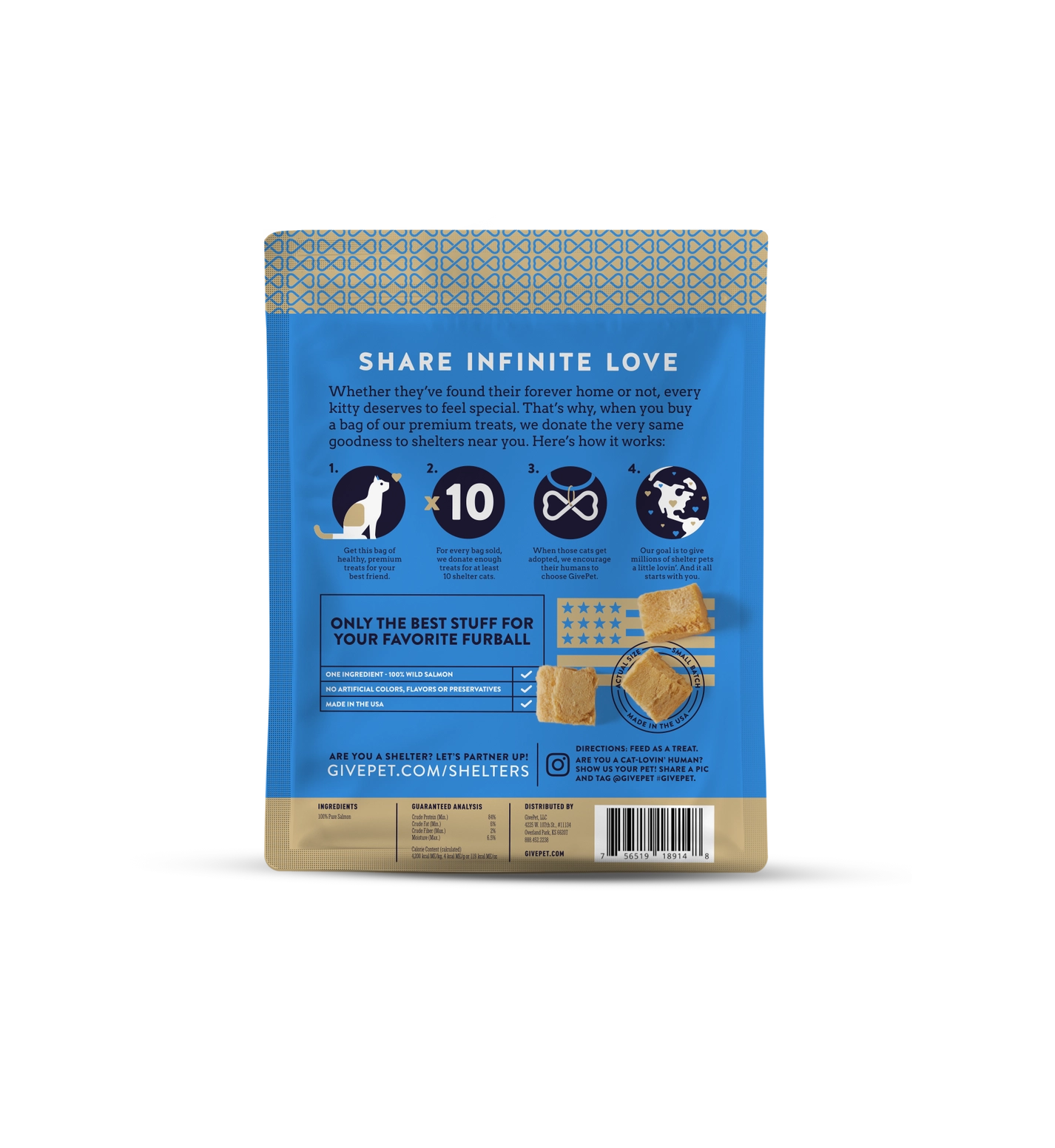 GivePet freeze dried cat treats packaging with information about sharing love for your cat