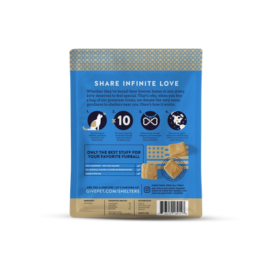 GivePet freeze dried cat treats packaging with information about sharing love for your cat