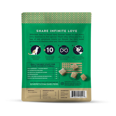 GivePet freeze dried cat treats package showcasing premium ingredients and donation information