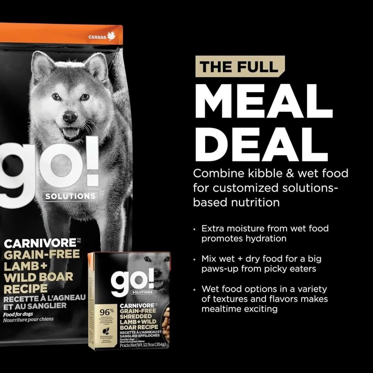 Go! Solutions Carnivore Grain - Free Shredded Lamb & Wild Boar Recipe Dog Food 12ea/12.5 oz - Talis Us