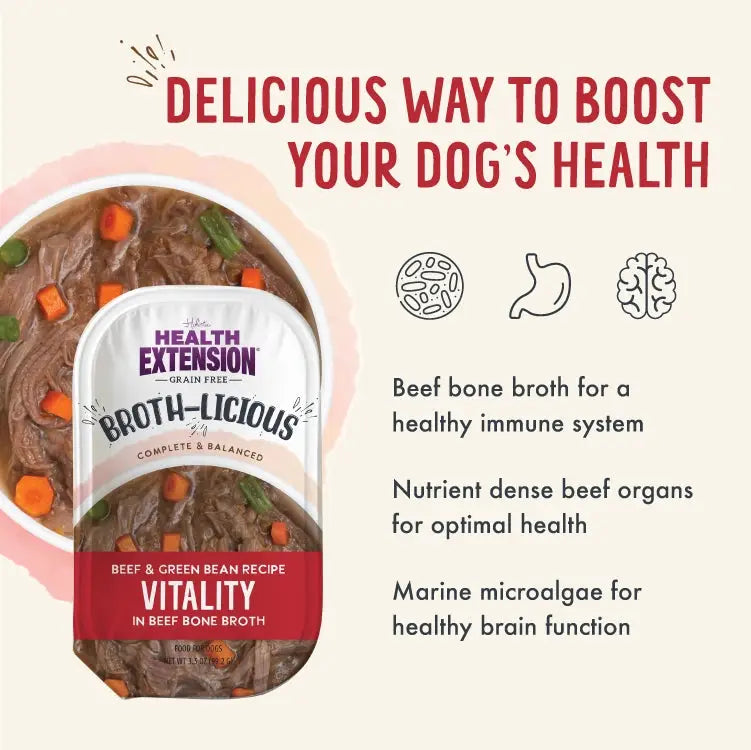 Health Extension Beef and Green Bean Wet Dog Food in Broth for Vitality and Immune Support