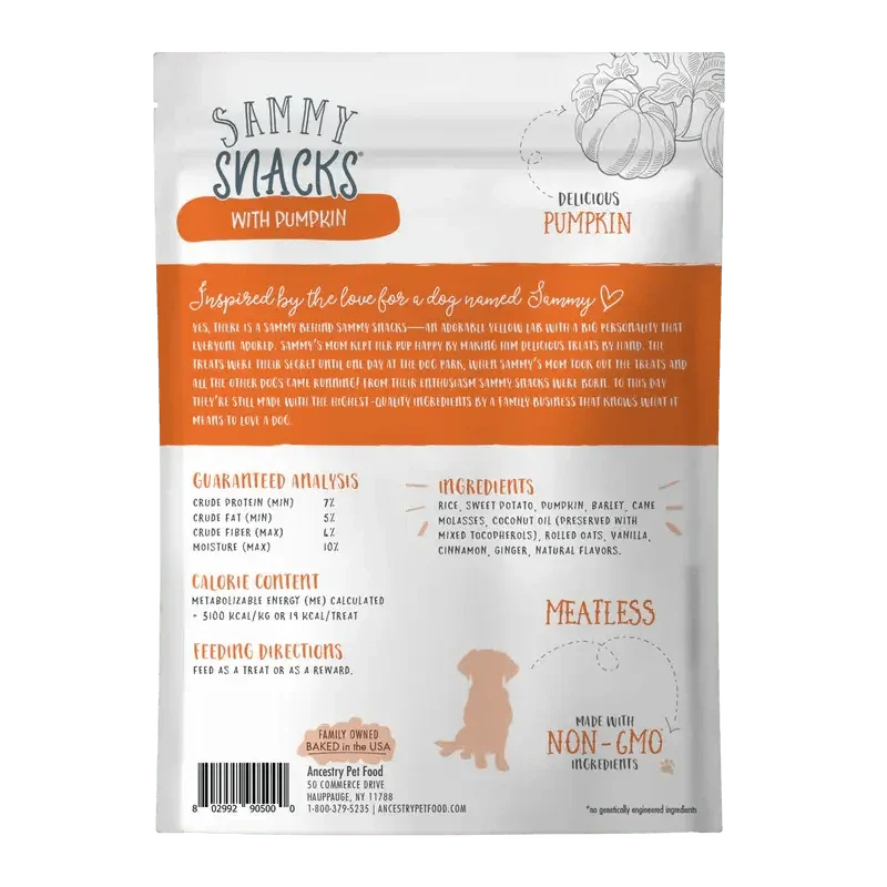 Health Extension Sammy Snacks Pumpkin Flavored Natural Dog Treats 8 oz - Talis Us