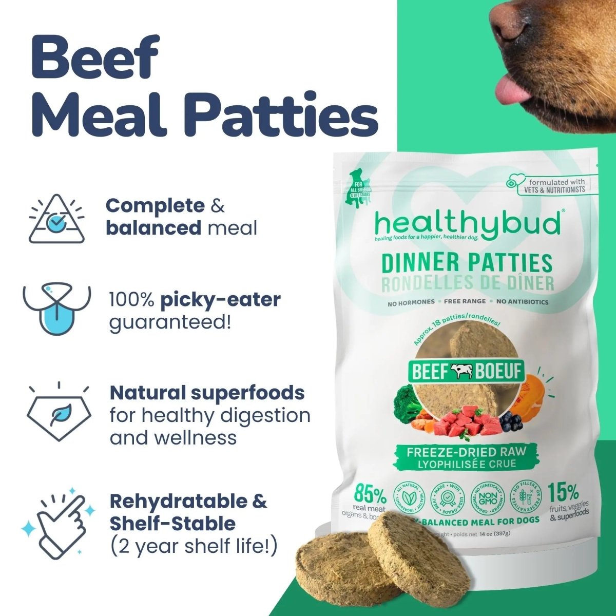 Healthybud Beef Meal Patties Freeze - Dried Dog Food 14 Oz - Talis Us