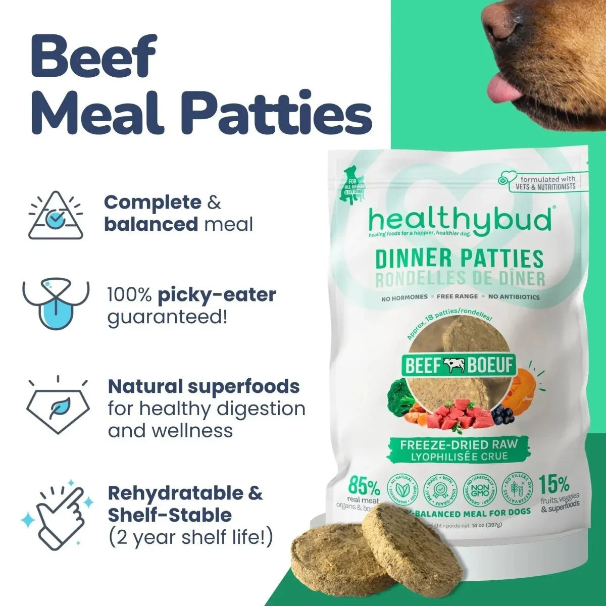 Healthybud Beef Meal Patties Freeze - Dried Dog Food 14 Oz - Talis Us