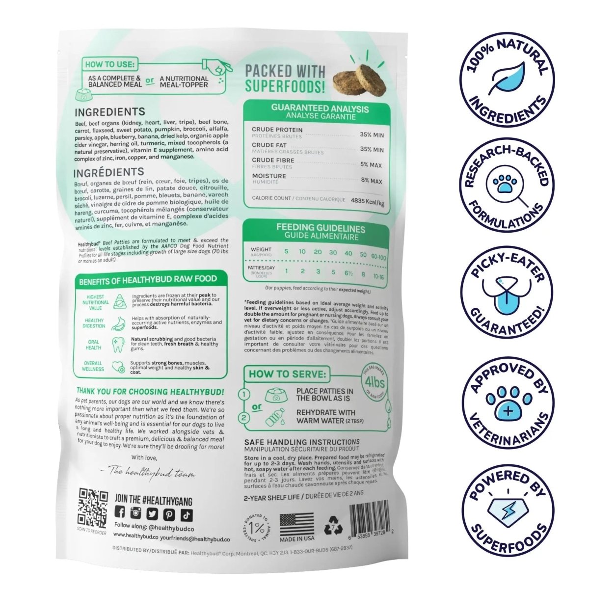 Healthybud Beef Meal Patties Freeze - Dried Dog Food 14 Oz - Talis Us