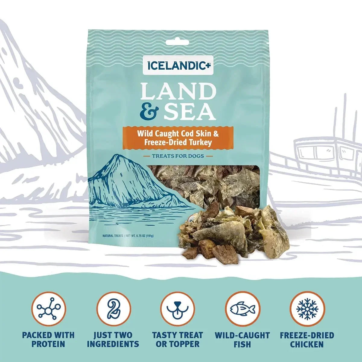 Icelandic+ Land & Sea Cod Skin & Freeze - Dried Turkey Dog Treat 2.4 oz - Talis Us
