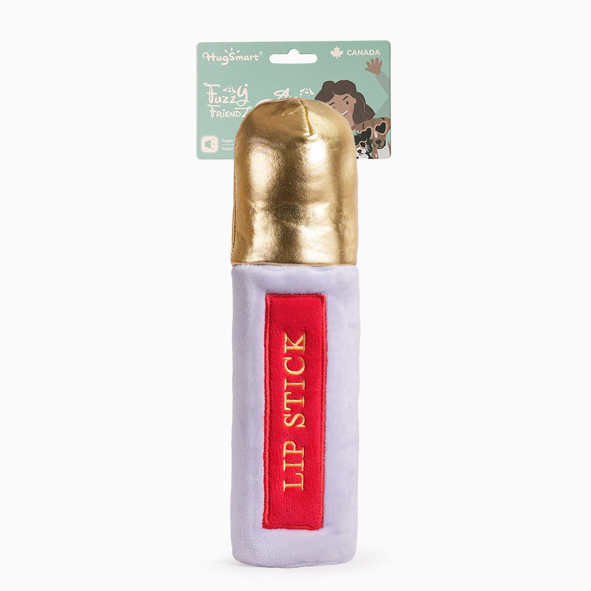 Hugsmart Pet interactive lipstick dog toy in plush design for fun and engaging playtime