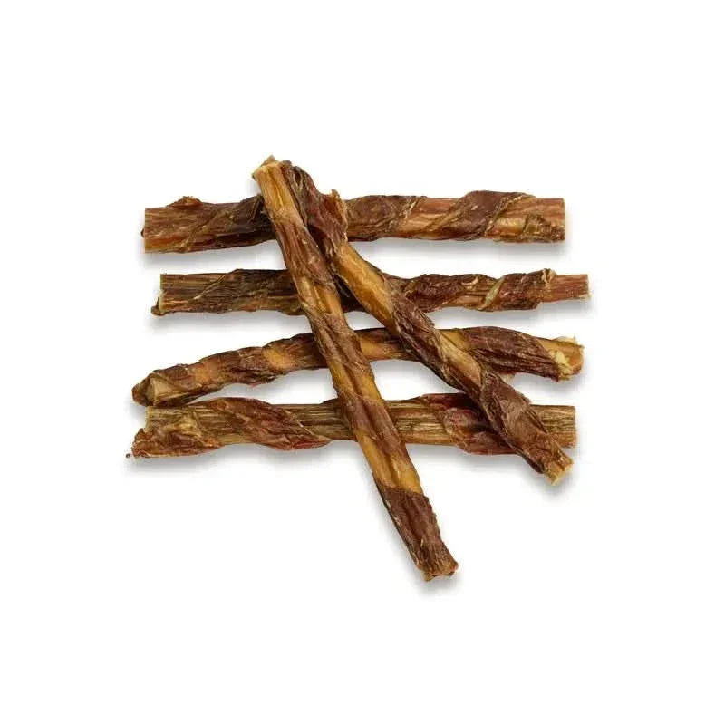Talis Us jerky wrapped bully sticks for dogs in a natural chewable texture, perfect for training and reward