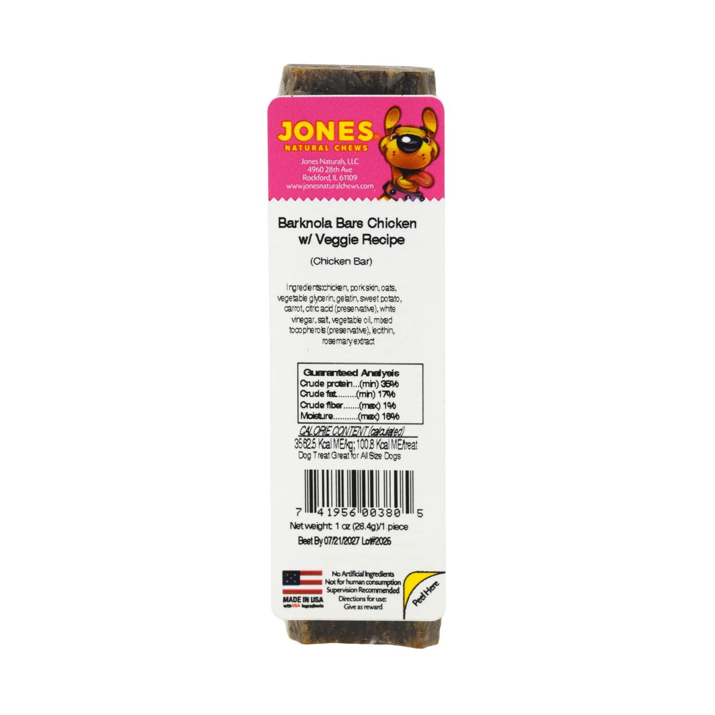 Jones Natural Chews Barknola Bars Chicken with Veggie Recipe, Healthy Dog Snacks packed with flavor