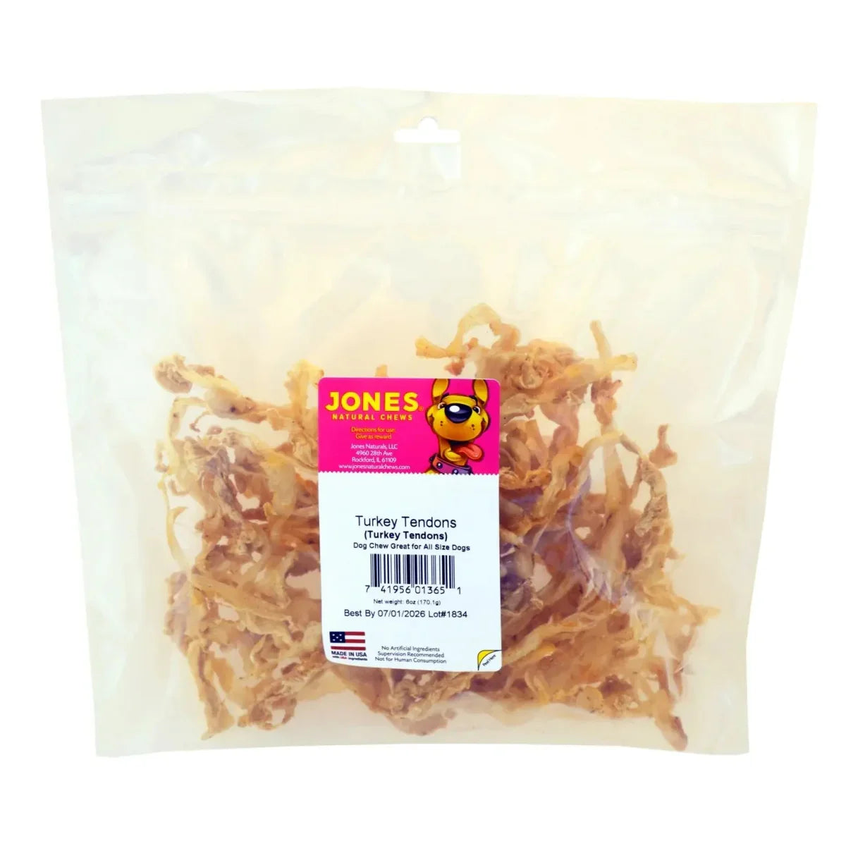 Jones Natural Chews Turkey Tendons – USA - Sourced, Single - Ingredient Dog Treats 6oz - Talis Us