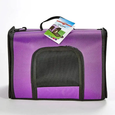 The Kaytee® Come Along Carrier for Small Animal, in assorted colors, features a mesh front window, zipper closure, and carrying handle with a product tag attached. This soft-sided carrier by Kaytee® is perfect for travel with your pet.