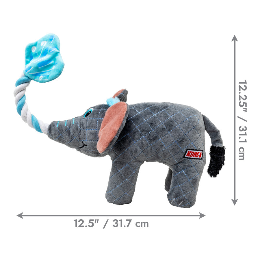 KONG Bendeez dog toy in the shape of a gray elephant with a colorful tail for playful dogs