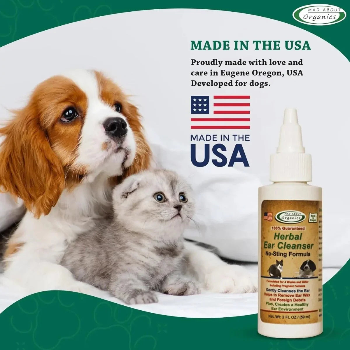 Mad About Organics Ear Cleaner - Gentle, Effective Healing for Pets 2oz - Talis Us