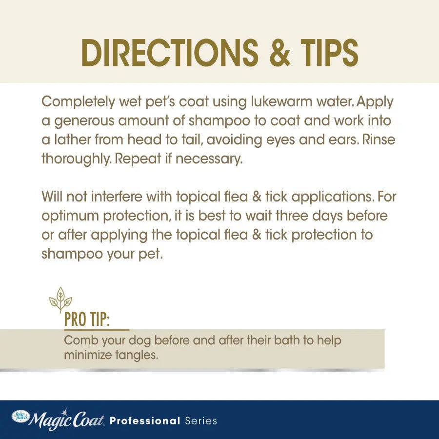 Four Paws hypoallergenic oatmeal dog shampoo instructions for optimal pet care and bathing tips
