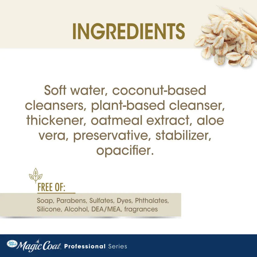 Four Paws hypoallergenic oatmeal dog shampoo with natural ingredients for gentle cleansing