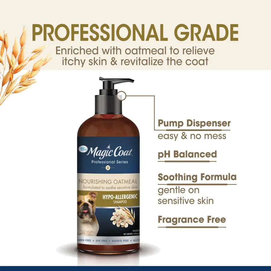 Four Paws Magic Coat Nourishing Oatmeal Hypoallergenic Dog Shampoo in pump bottle for sensitive skin care