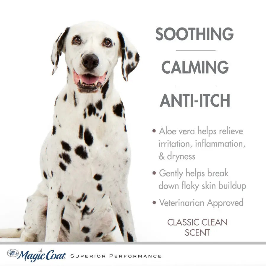 Four Paws medicated dog shampoo with soothing aloe vera for irritation and anti-itch relief