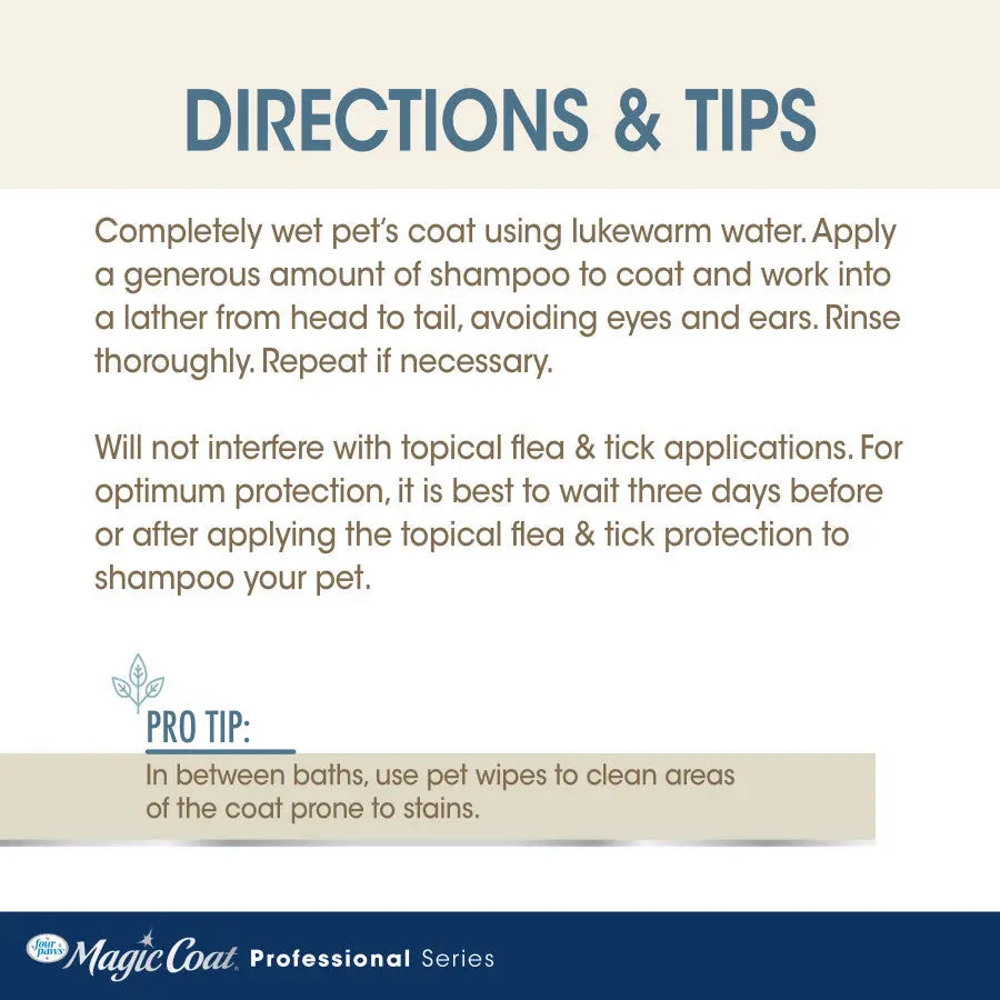 Four Paws oatmeal whitening dog shampoo directions for effective pet grooming tips