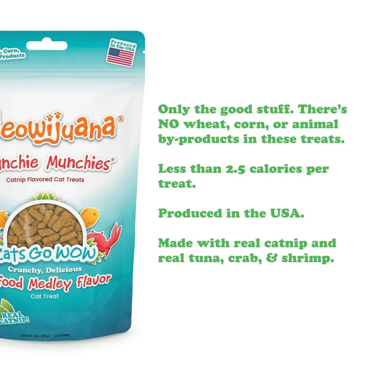 Meowijuana Crunchie Munchie Seafood Medley Cat Treat 3oz - Talis Us