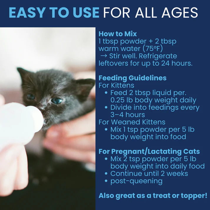 Under the Weather milk replacer for kittens with colostrum - easy mixing instructions for feeding kittens