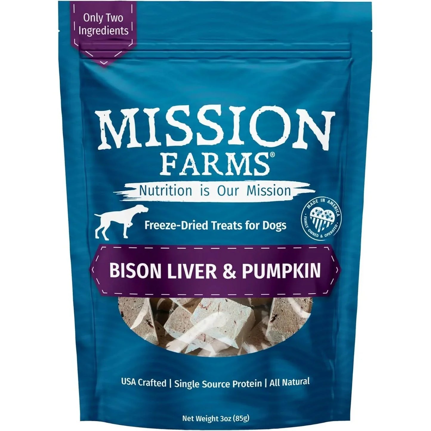 Mission Farms Bison Liver Freeze-Dried Dog Treats with Pumpkin in 3oz resealable bag