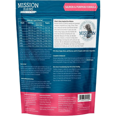 Mission Farms Salmon and Pumpkin Formula freeze-dried dog food with natural ingredients for healthy pets
