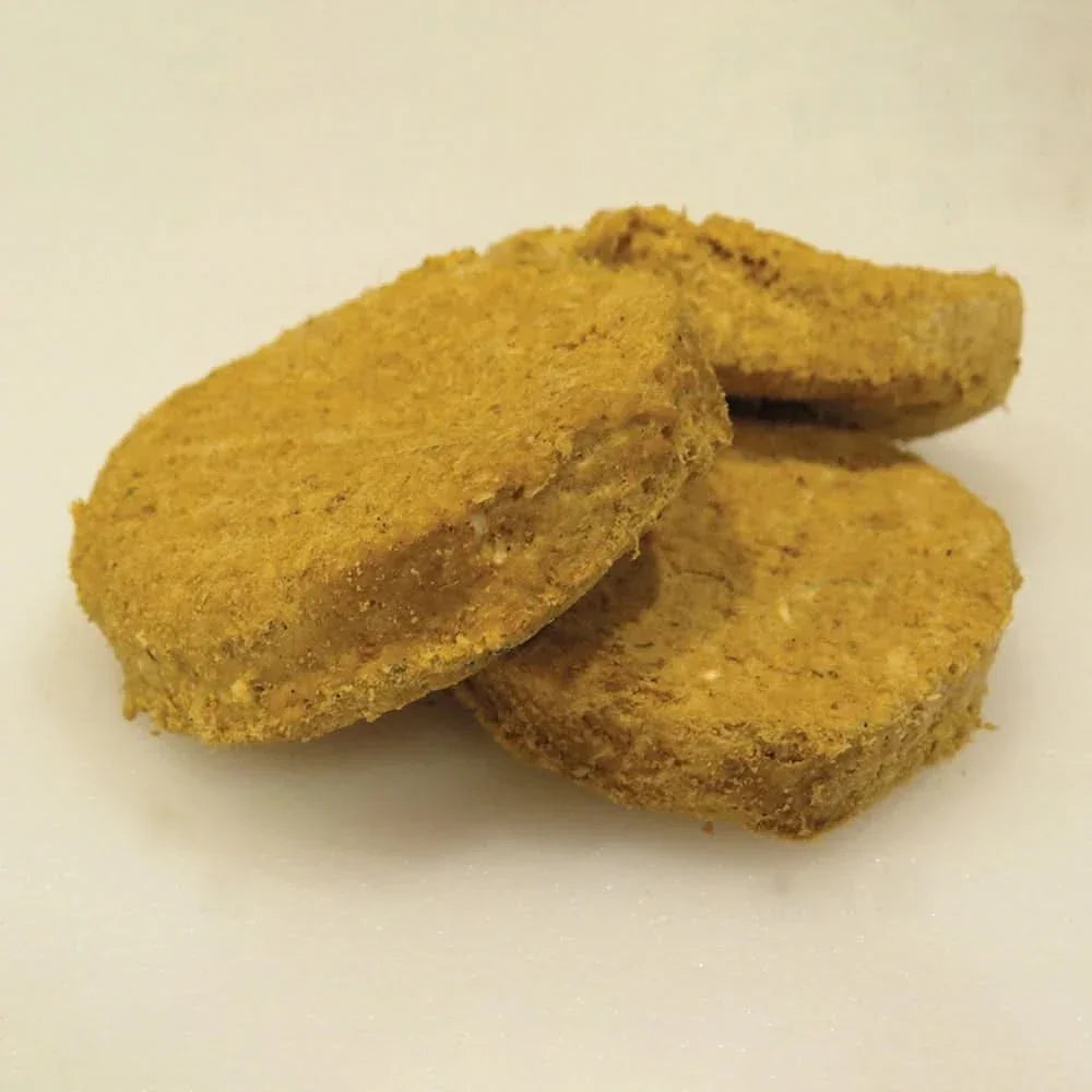 Mission Farms freeze-dried dog food in circular patties ideal for healthy canine diets