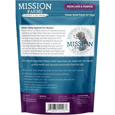 Mission Farms Freeze-Dried Dog Treats made with Bison Liver and Pumpkin for healthy pet snacking