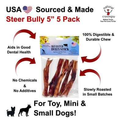 Natural Cravings USA 5" Standard Steer Bully Sticks Dog Chew Treat Each 5 Pack - Talis Us