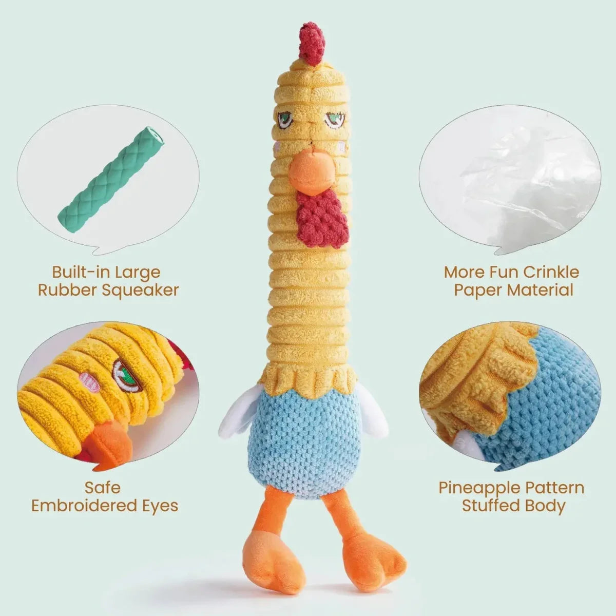 Nocciola 3 - in - 1 Chicken Dog Toy with Rubber Squeaker - Talis Us