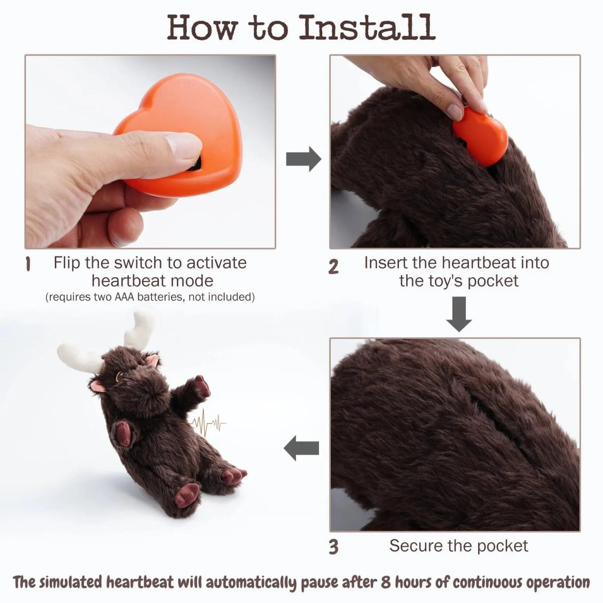 Nocciola Fuzzwoof Moose Heartbeat Comfort Plush Dog Toy - Talis Us