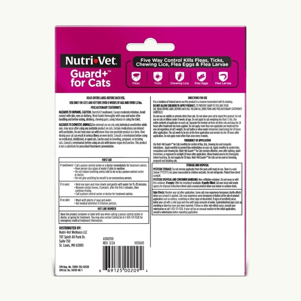 Nutri - Vet Guard Plus Flea & Tick Treatment for Cats 3 pk - Talis Us