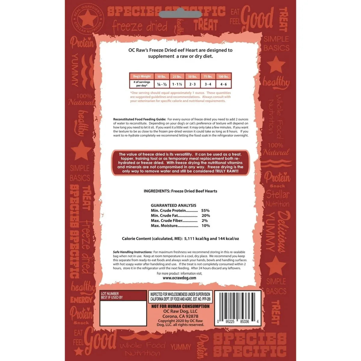 OC Raw Beef Hearts Freeze Dried Dog Treats 4oz - Talis Us