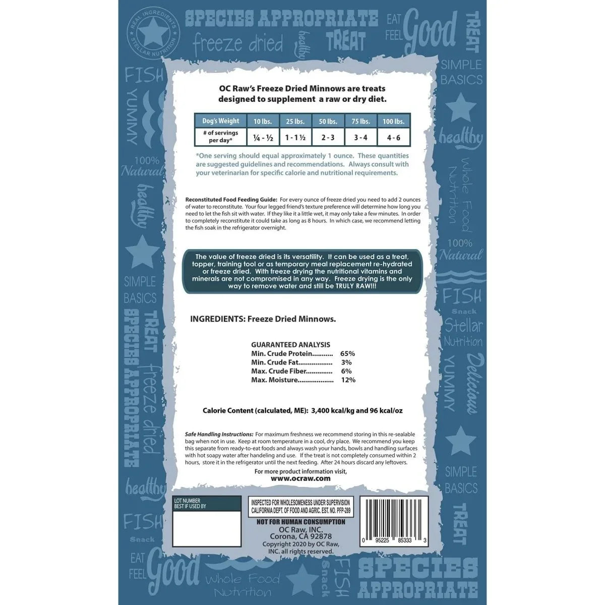 OC Raw Minnows Freeze Dried Dog Treats 3.2oz - Talis Us