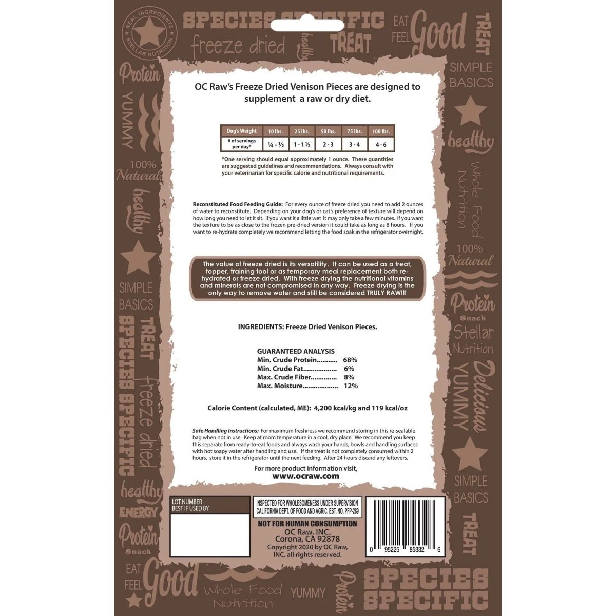 OC Raw Venison Freeze Dried Dog Treats 4oz - Talis Us