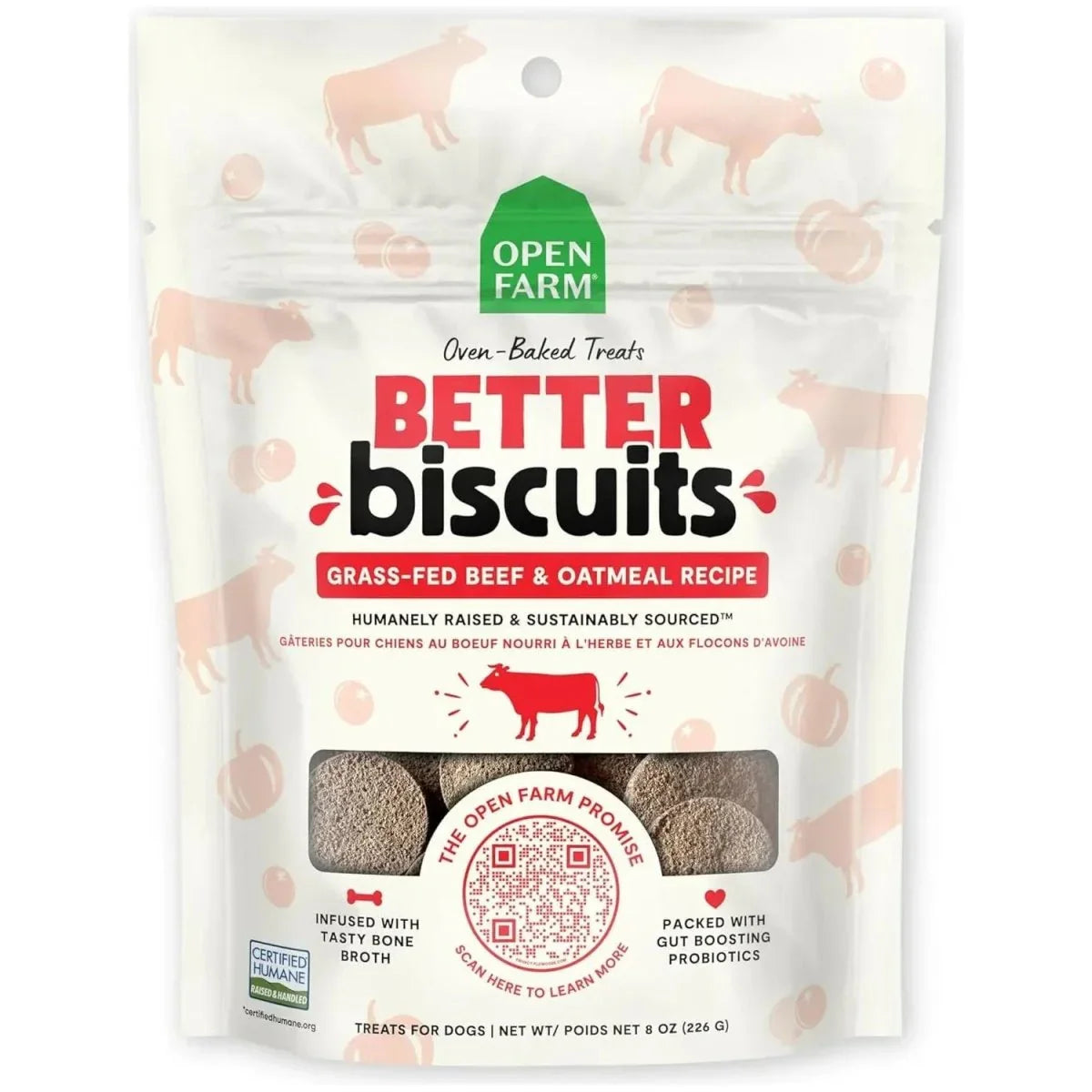 Open Farm Better Biscuits Grass Fed Beef & Oatmeal Oven Baked Dog Treats 8 oz - Talis Us