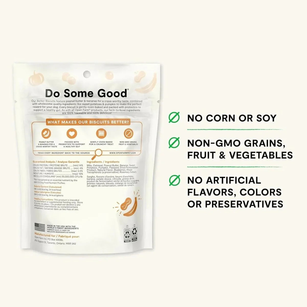 Open Farm Better Biscuits Peanut Butter & Banana Oven Baked Dog Treats 8 oz - Talis Us