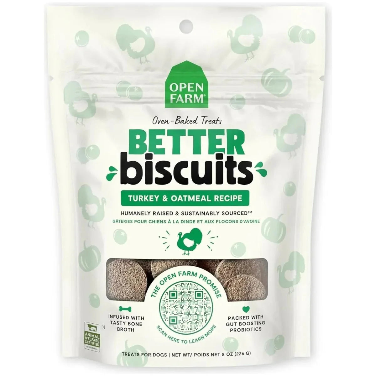 Open Farm Better Biscuits Turkey & Oatmeal Oven Baked Dog Treats with Probiotics 8 oz - Talis Us