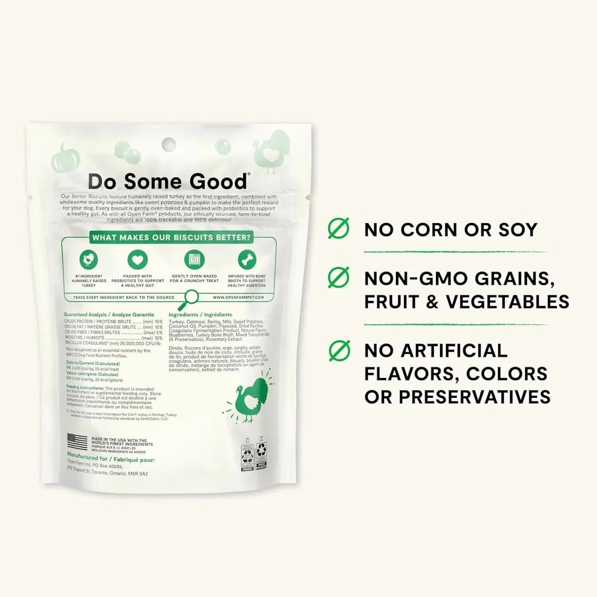 Open Farm Better Biscuits Turkey & Oatmeal Oven Baked Dog Treats with Probiotics 8 oz - Talis Us