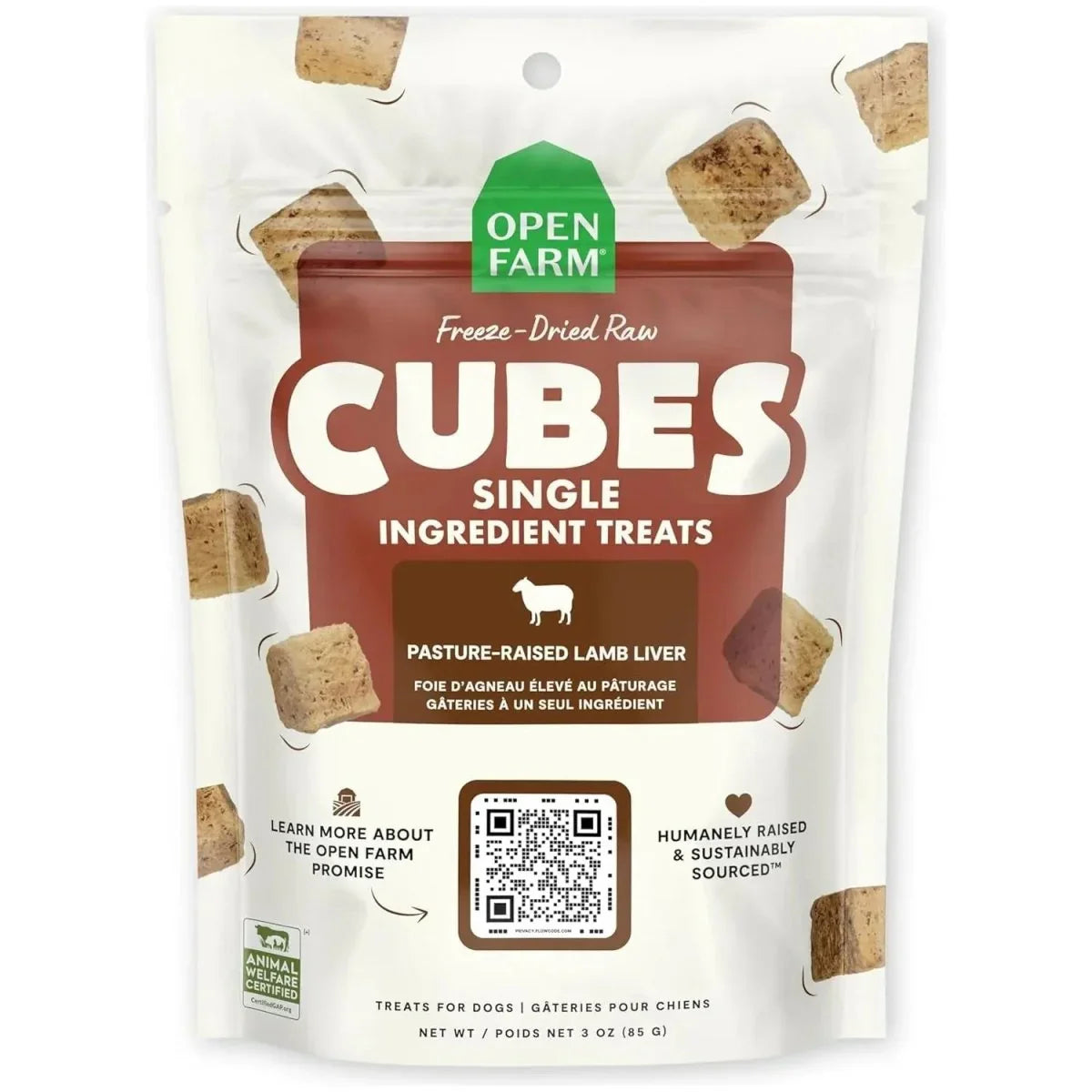 Open Farm Freeze Dried Raw Single Ingredient Lamb Liver Cubes Dog Treats 3 oz - Talis Us