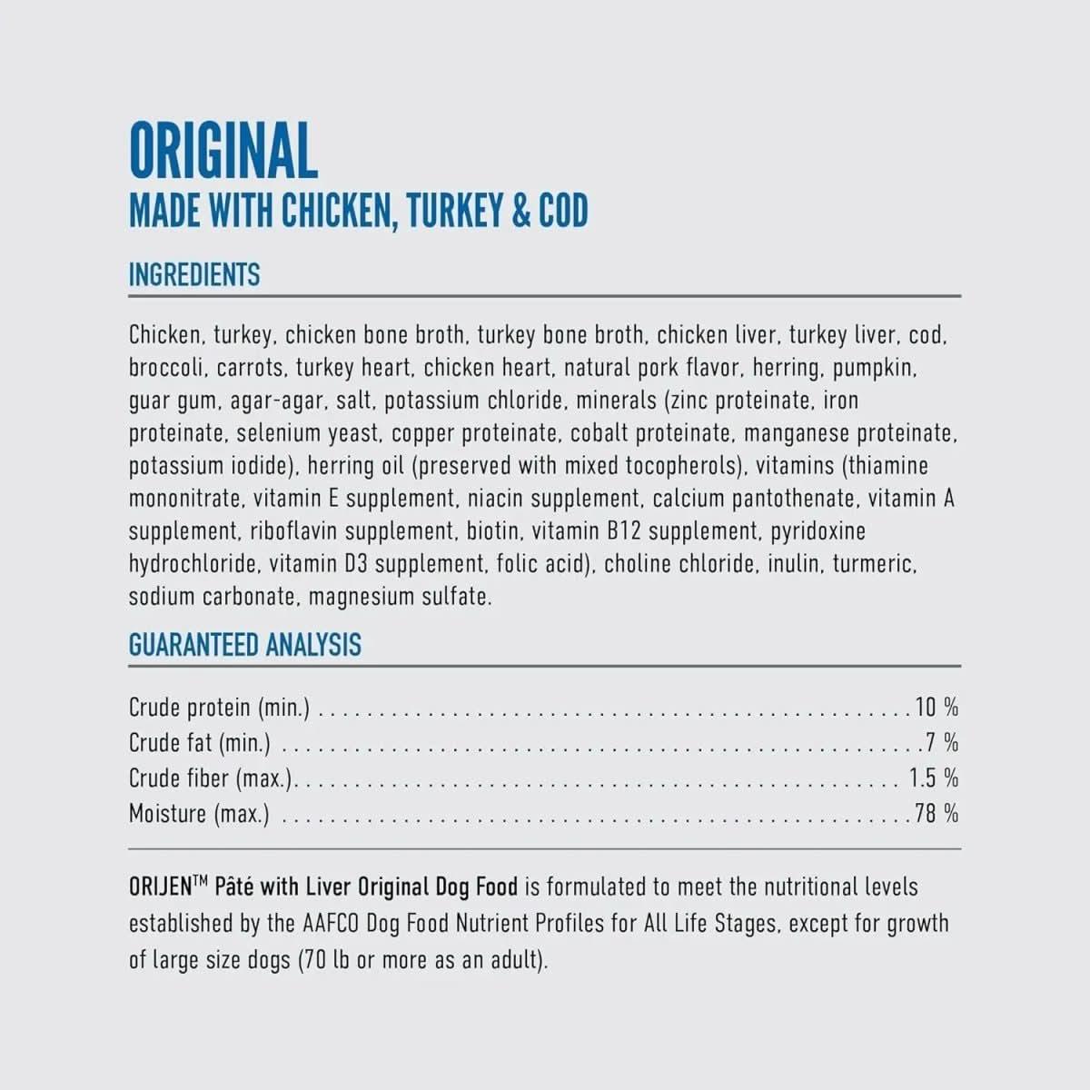 ORIJEN Adult High - Protein Original Pate with Liver Wet Dog Food 12ea/12.8 oz - Talis Us