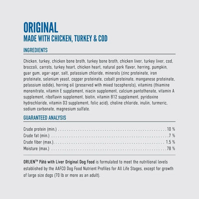 ORIJEN Adult High - Protein Original Pate with Liver Wet Dog Food 12ea/12.8 oz - Talis Us